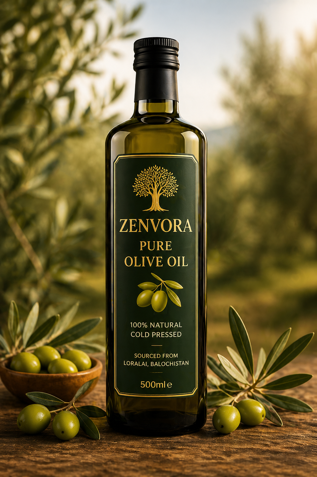Zenvora Pure Olive Oil – 500ml (Cold Pressed, 100% Natural)