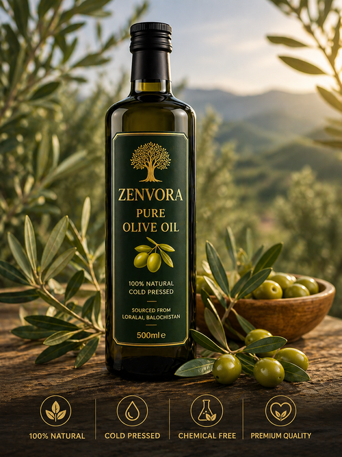 Zenvora Pure Olive Oil – 500ml (Cold Pressed, 100% Natural)