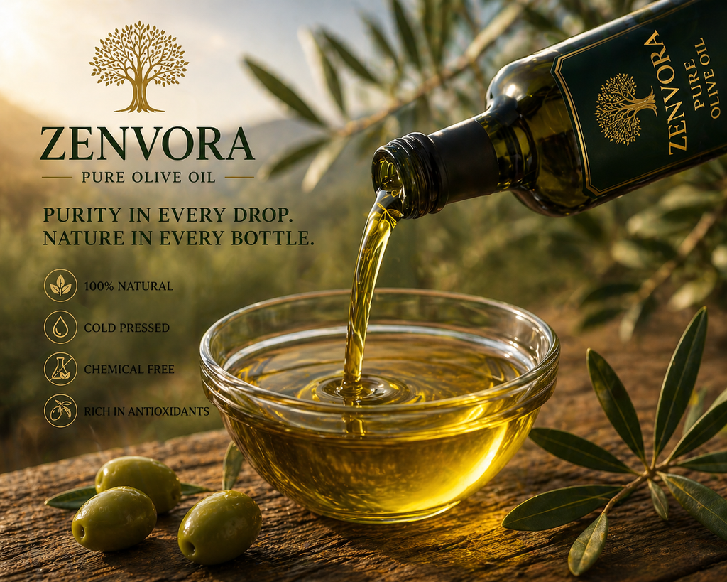 Zenvora Pure Olive Oil – 500ml (Cold Pressed, 100% Natural)